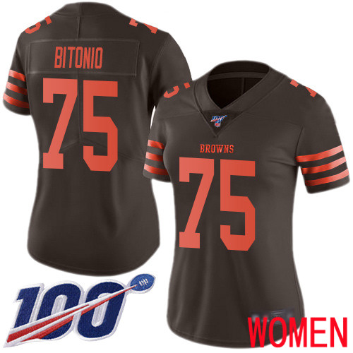 Cleveland Browns Joel Bitonio Women Brown Limited Jersey #75 NFL Football 100th Season Rush Vapor Untouchable